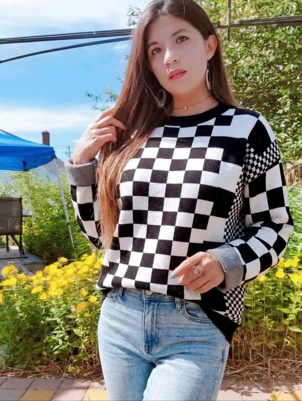 New Style! Stylish Checkered Pullover Knit Sweater